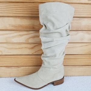 NEW CL Slouch Western Cowgirl Cowboy Knee Boots Leather/Split Suede Pointed Toe